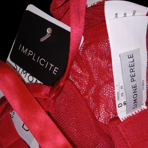 Simone Pérèle Implicite Frivole Sheer Plunge Lace Bra Poppy Red 32D NWT - Picture 5 of 5